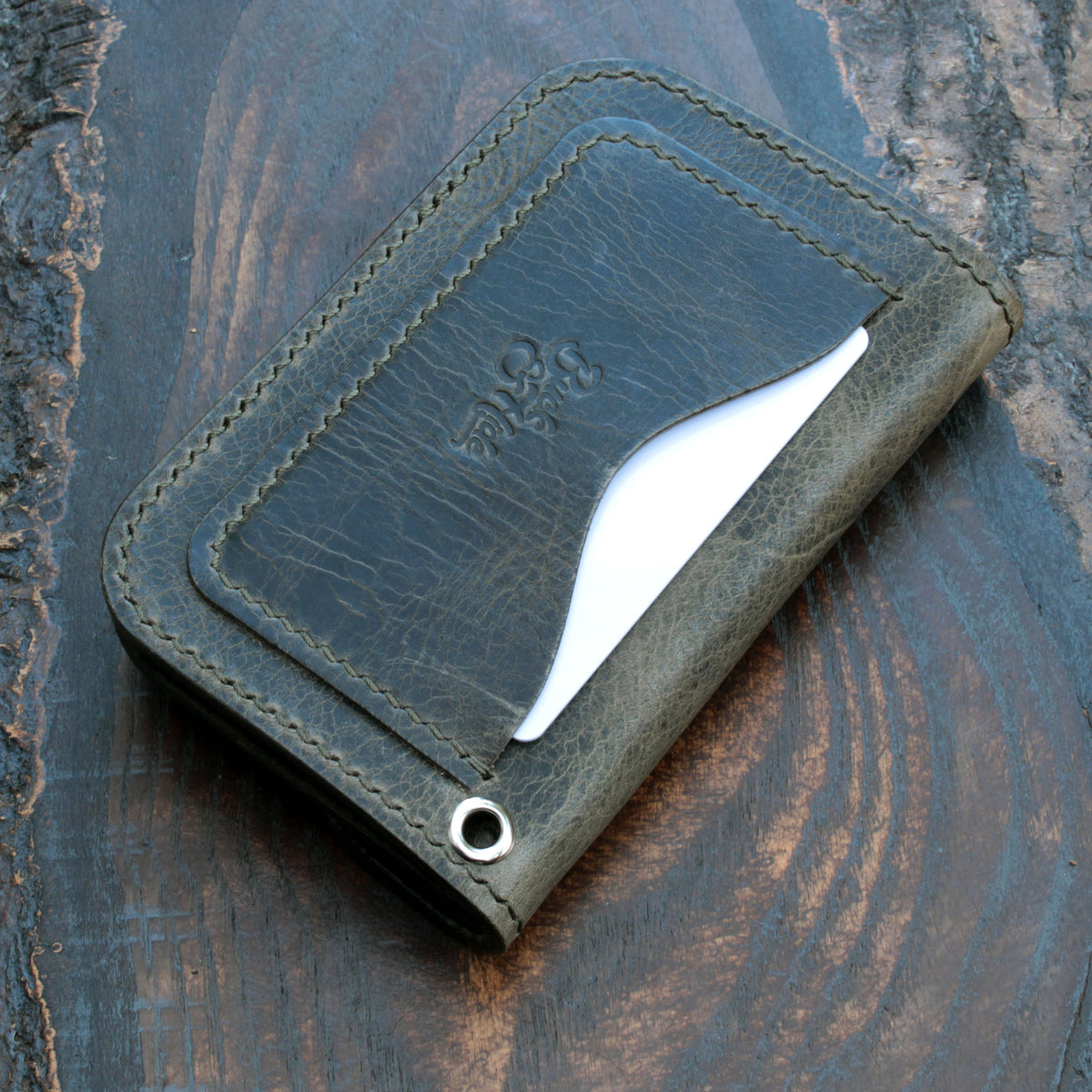Handmade leather short trucker wallet – Grigio Badalassi Wax