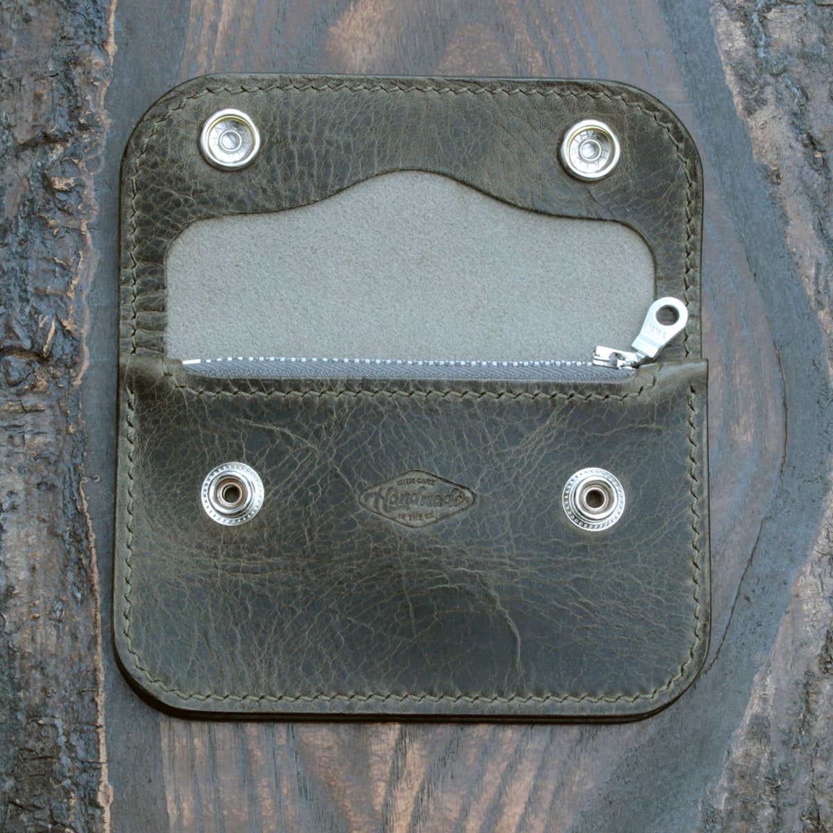 Handmade leather short trucker wallet – Grigio Badalassi Wax