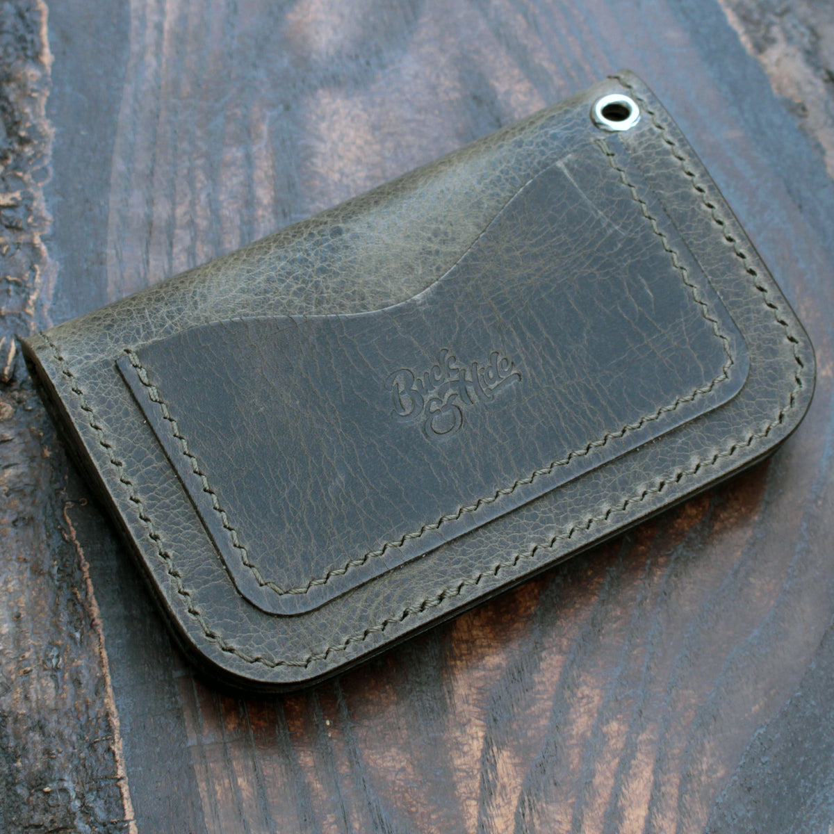 Handmade leather short trucker wallet – Grigio Badalassi Wax