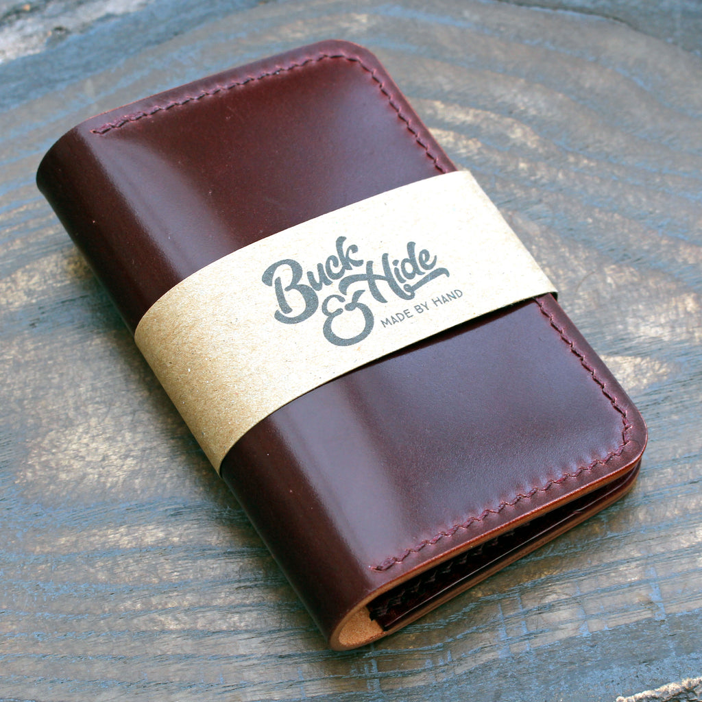 Shell Cordovan three-slot leather card holder, handmade by Buck&Hide