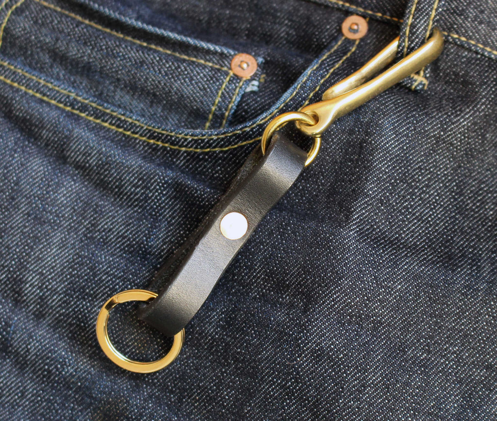 Brass Japanese fish hook and leather key holder, key hook
