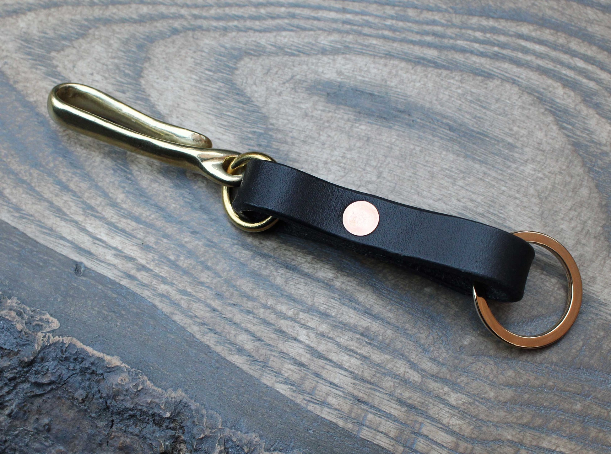 Brass fish hook and leather key holder. - Buck&Hide