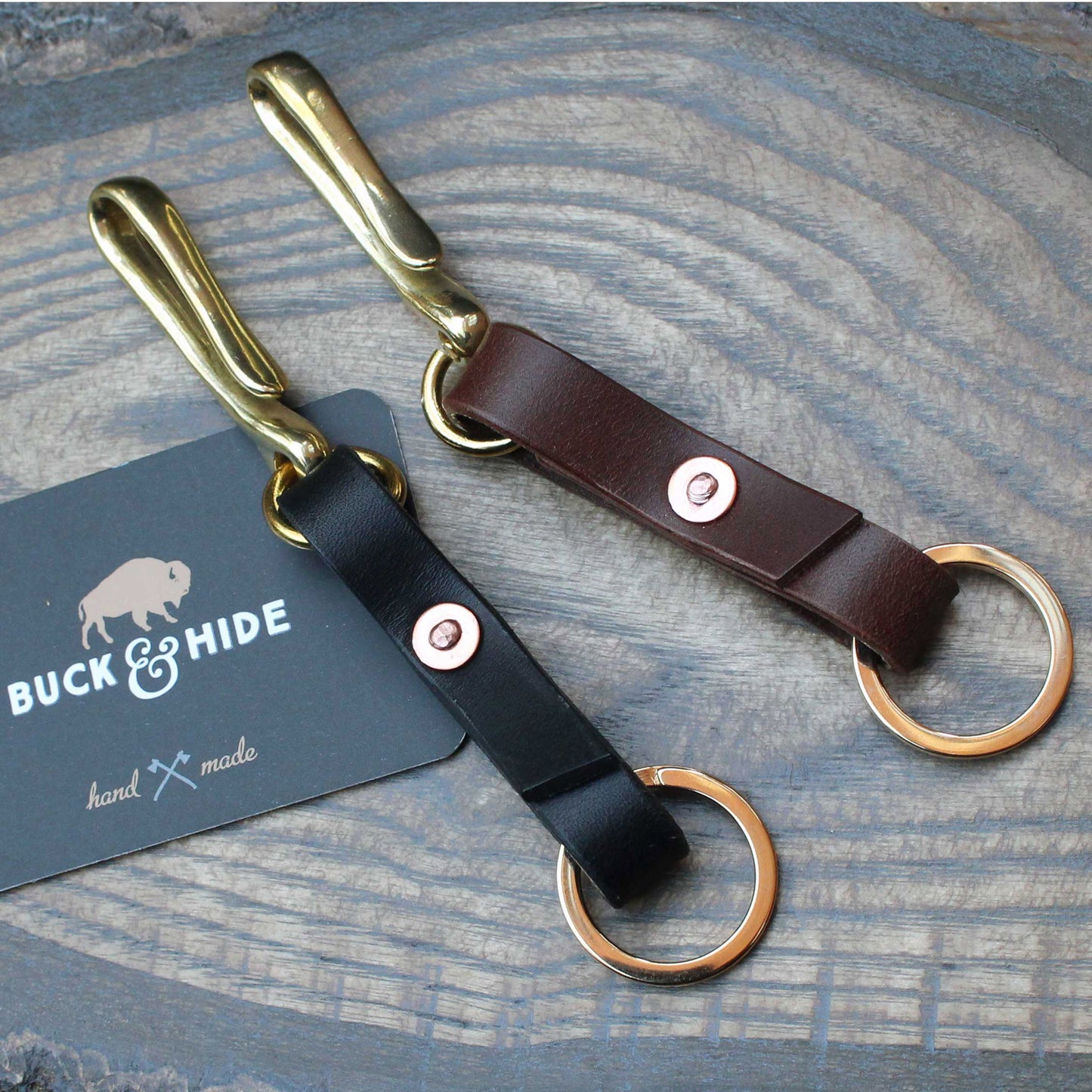 Brass fish hook and leather key holder. - Buck&Hide