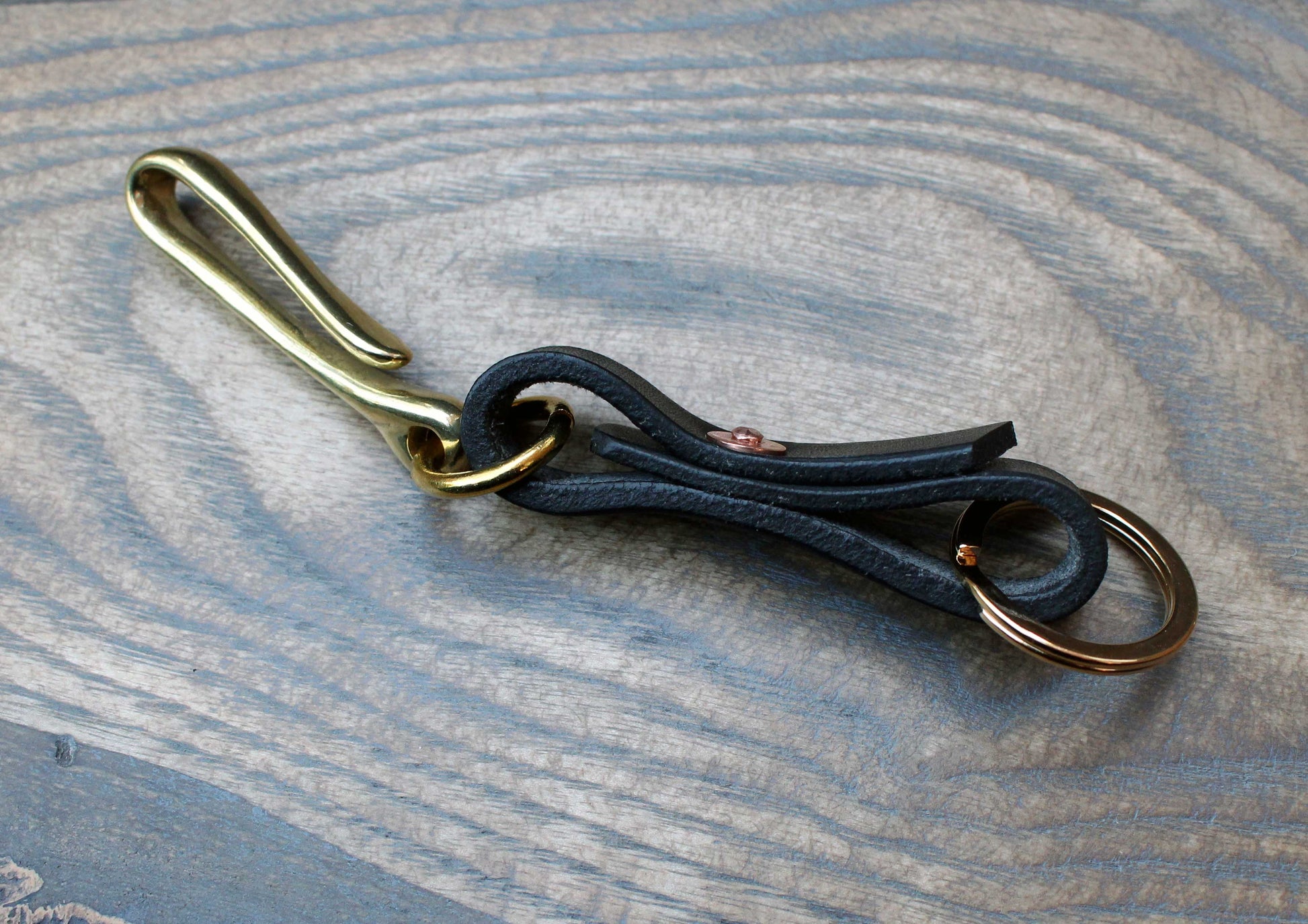 Brass fish hook and leather key holder. - Buck&Hide