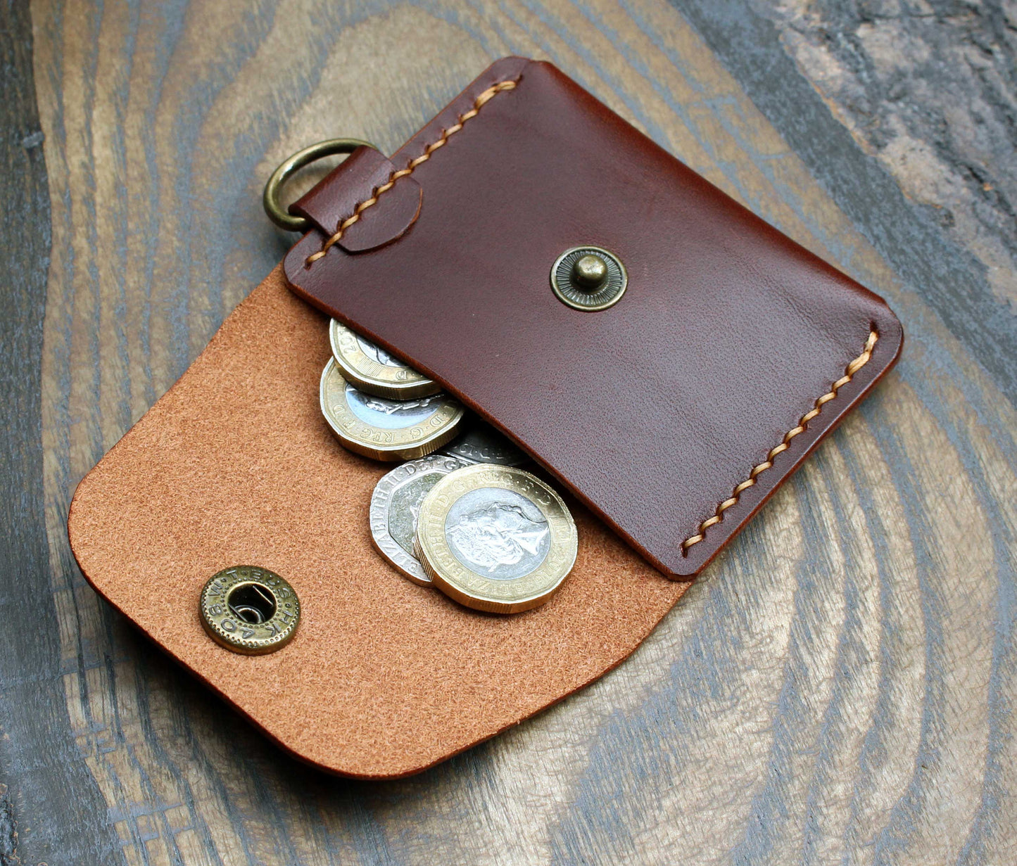 Mini coin pouch keyring, brown Bottega leather