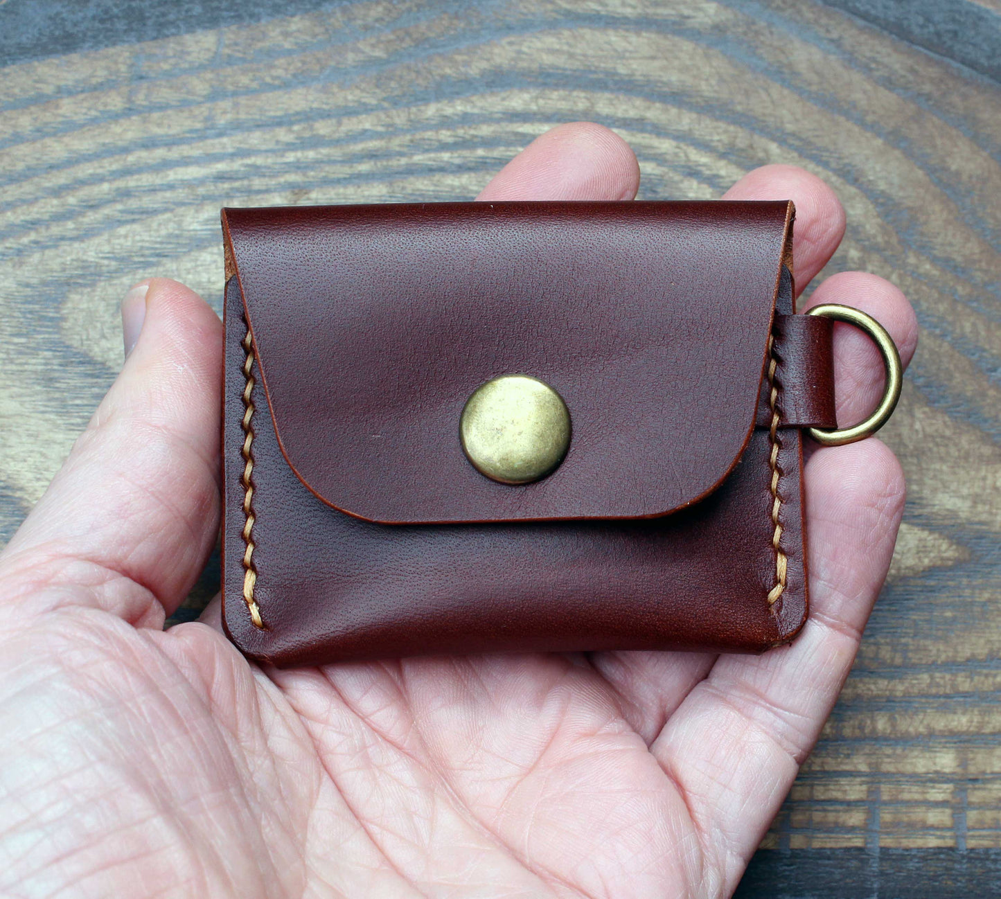 Mini coin pouch keyring, brown Bottega leather