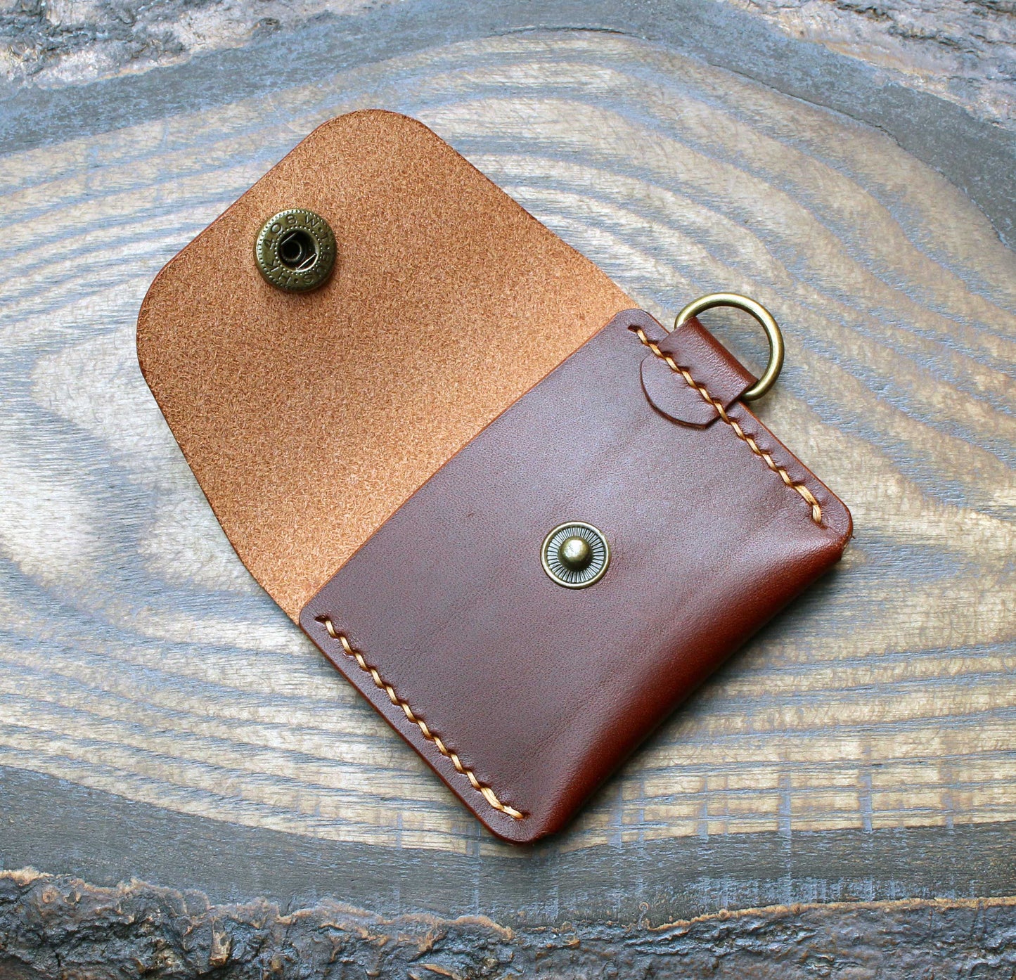 Mini coin pouch keyring, brown Bottega leather