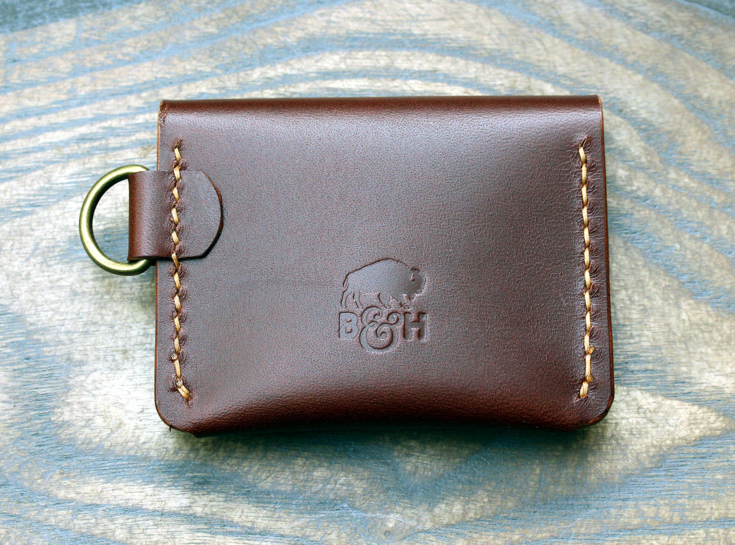 Mini coin pouch keyring, brown Bottega leather