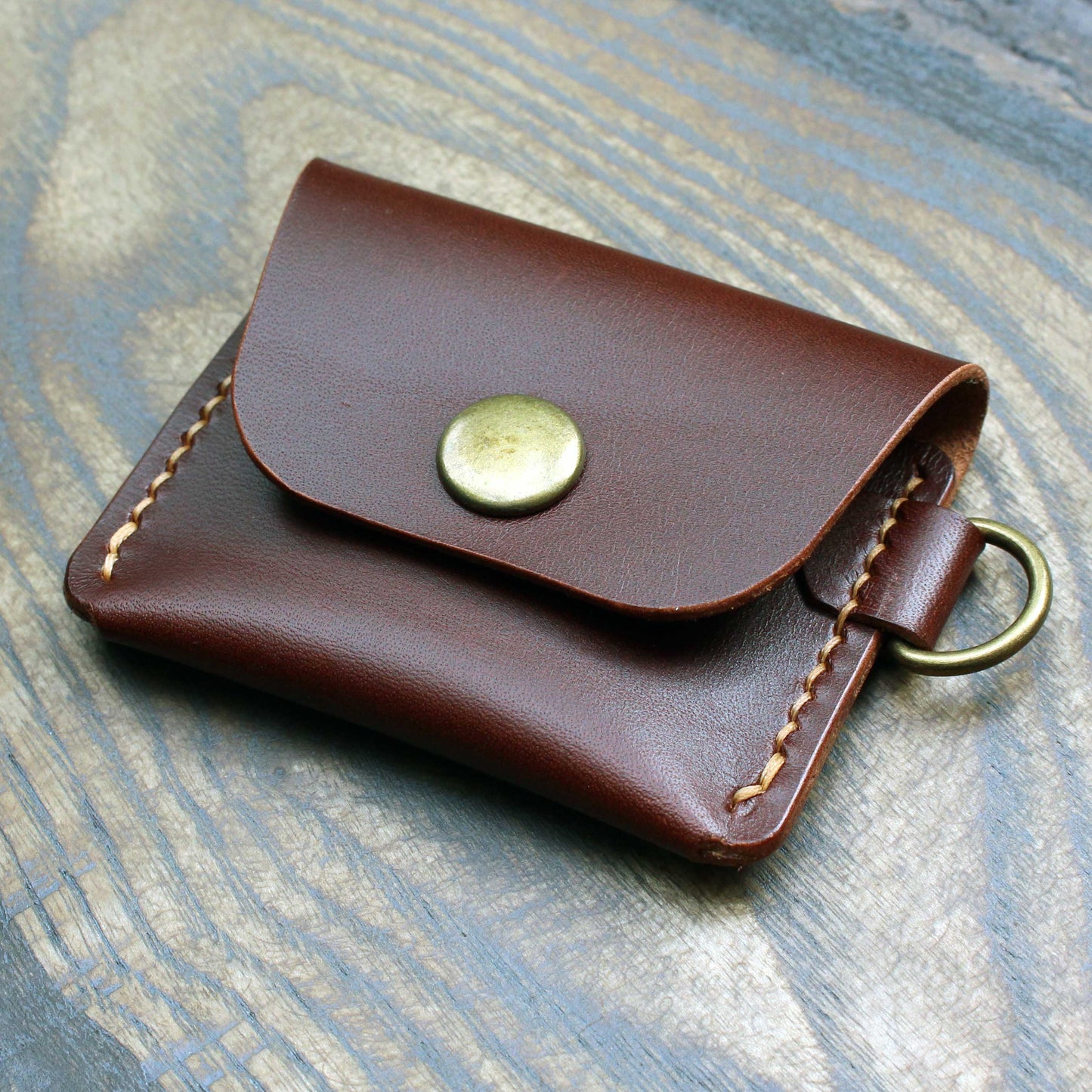 Mini coin pouch keyring, brown Bottega leather