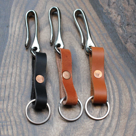 Nickel fish hook leather key holder. - Buck&Hide