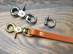 Saddle tan leather wallet leash, brass or silver hardware - Buck&Hide